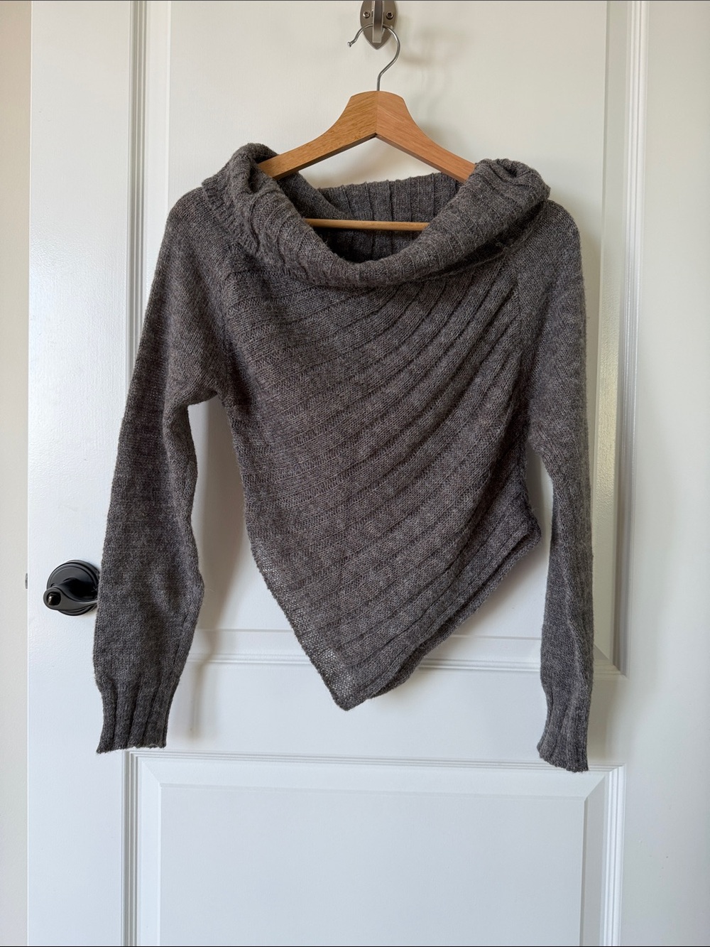 Women’s Gray Asymmetrical Cowl Neck Sweater